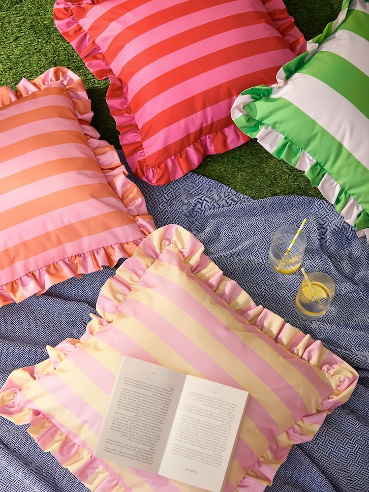 Furn Pink/Red Palm Royale Stripe Outdoor Cushion - Image 5 of 5