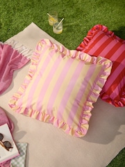 Furn Pink/Yellow Palm Royale Stripe Outdoor Cushion - Image 1 of 5