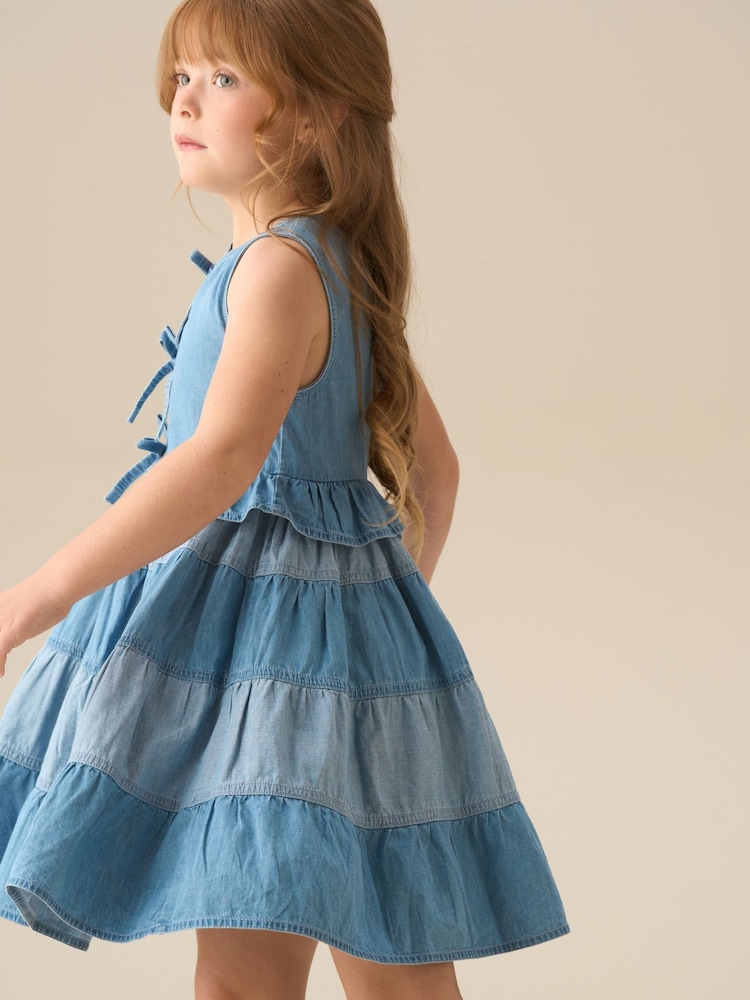 Angel & Rocket Blue Hannah Tie Detail Tiered Denim Dress - Image 2 of 9