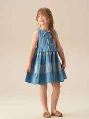 Angel & Rocket Blue Hannah Tie Detail Tiered Denim Dress - Image 6 of 9
