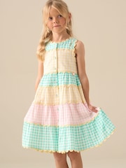 Angel & Rocket Yellow Ginny Pastel Gingham Bow Waist Dress - Image 4 of 7