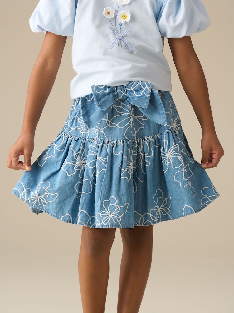 Angel & Rocket Maya Embroidered Denim Bow Skirt - صورة 1 من 6