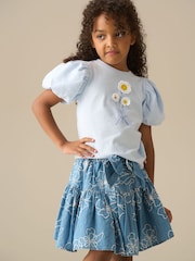Angel & Rocket Maya Embroidered Denim Bow Skirt - صورة 2 من 6