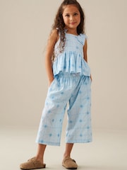 Angel & Rocket Blue Nellie Tie Waist Embroidered Wide Leg Trousers - Image 2 of 7