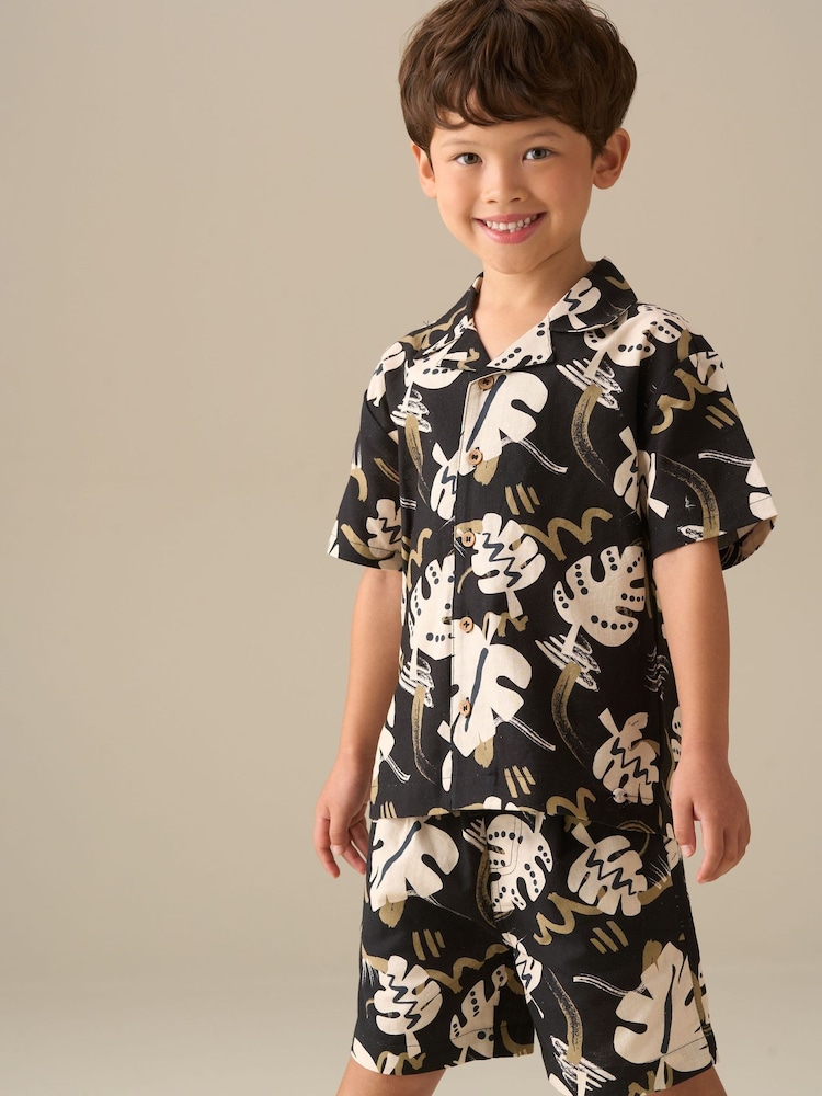 Angel & Rocket Black Finn Leaf Print Textured Shirt - Image 1 of 8 Angel & Rocket Black Finn Leaf Print Textured Shirt - Image 1 of 8