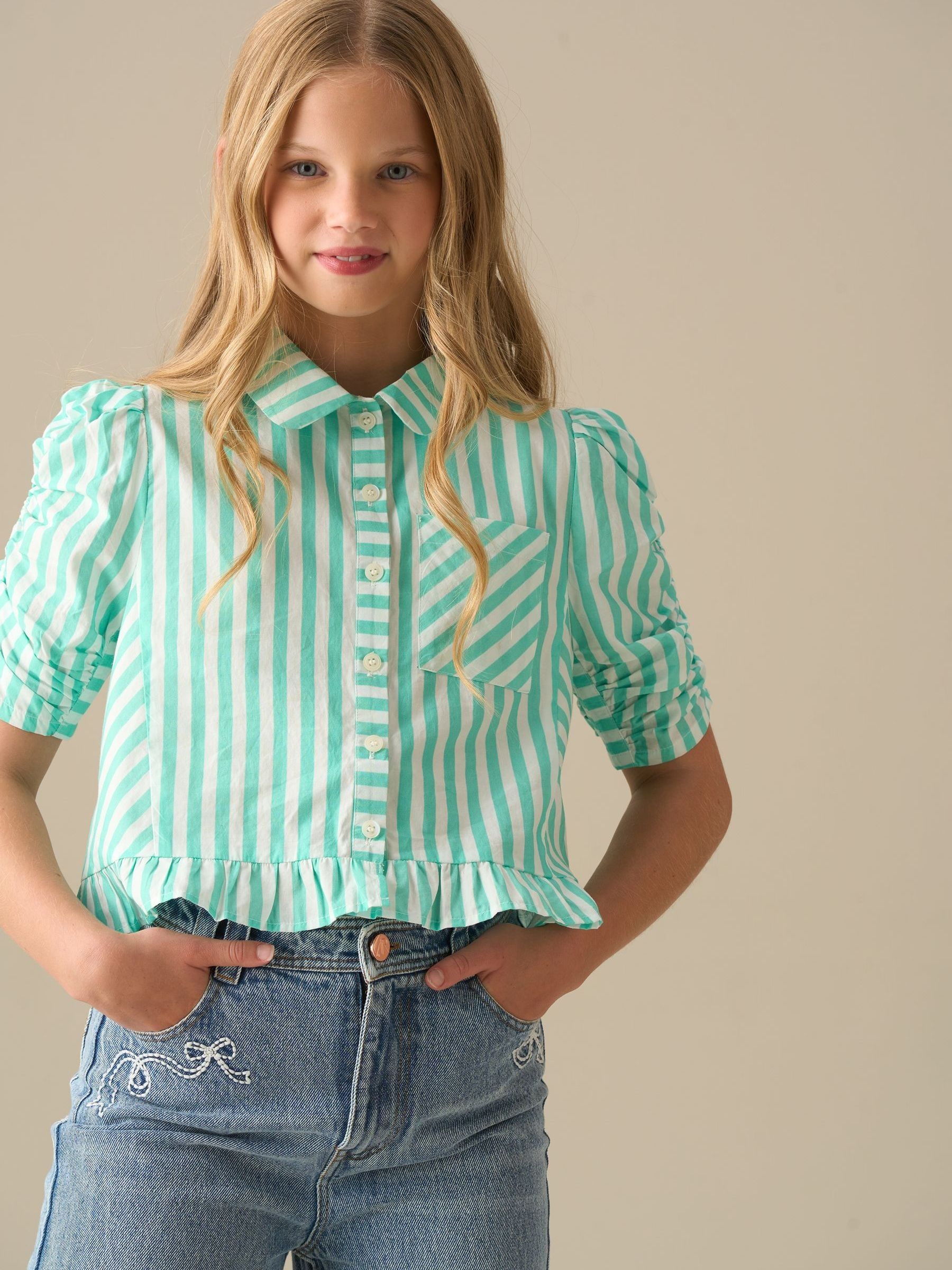 Buy Angel & Rocket Green Sammie Stripe Ruffle Hem Shirt from Next