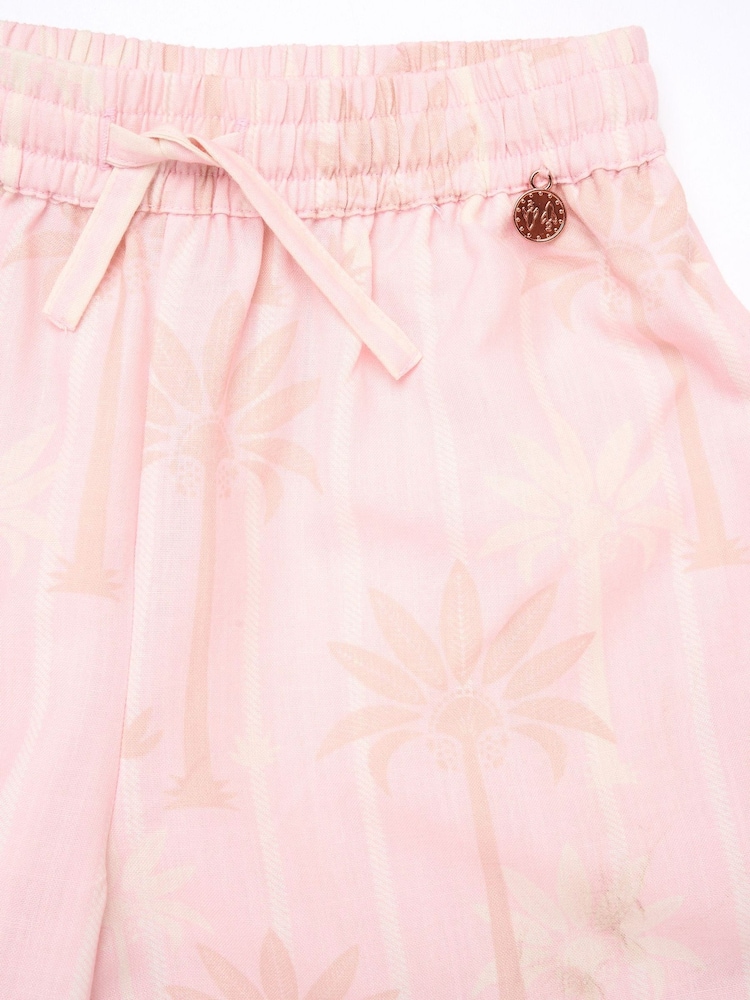 Angel & Rocket Pink Sarah Palm Print Tie Waist Trousers - Image 5 of 5 Angel & Rocket Pink Sarah Palm Print Tie Waist Trousers - Image 5 of 5