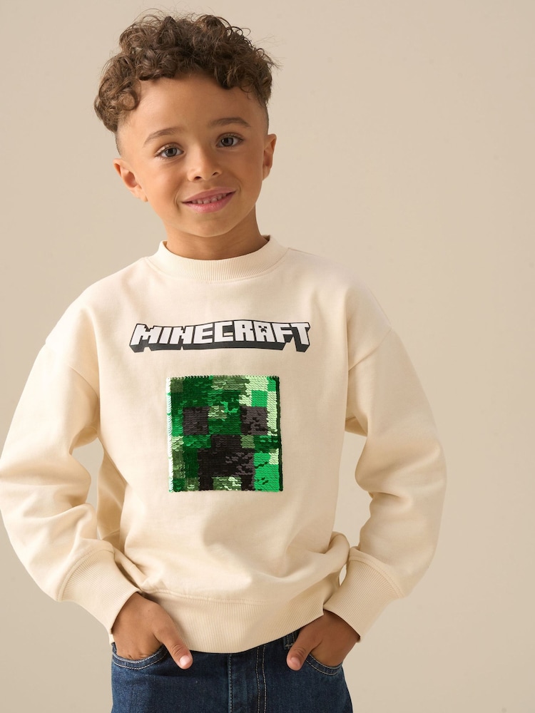 Angel & Rocket Cream Minecraft Sequin Sweatshirt - Image 1 of 6 Angel & Rocket Cream Minecraft Sequin Sweatshirt - Image 1 of 6