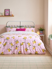 heya home Pink Gingham Lemons Duvet Cover and Pillowcase Set - Image 1 of 3