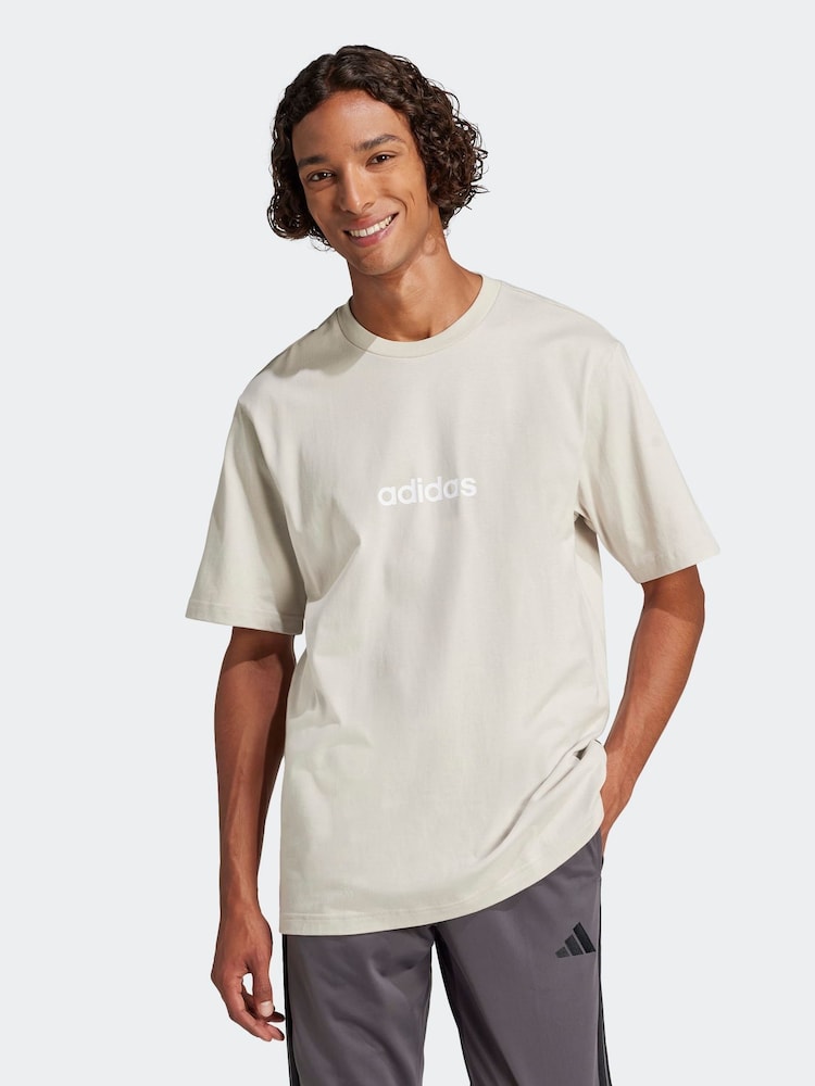 adidas Beige Essentials Linear Single Jersey T-Shirts - Image 1 of 6