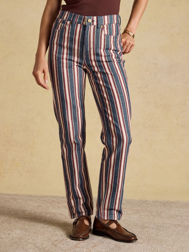 Joules Navy Verigated Stripe Slim Straight Mid Rise Jeans - Image 1 of 7