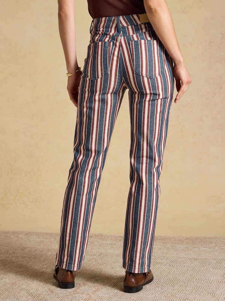 Joules Navy Verigated Stripe Slim Straight Mid Rise Jeans - Image 2 of 7