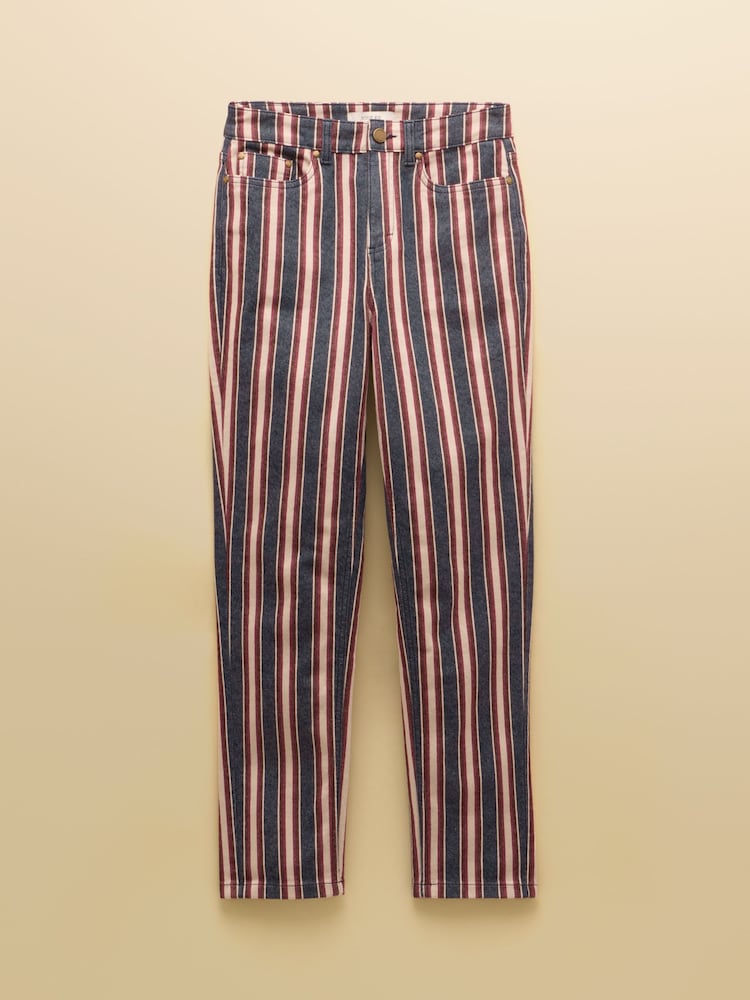 Joules Navy Verigated Stripe Slim Straight Mid Rise Jeans - Image 7 of 7