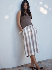 Neutral/Ecru Stripe Linen Blend Pull On Knee Length Shorts - Image 2 of 8