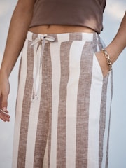 Neutral/Ecru Stripe Linen Blend Pull On Knee Length Shorts - Image 4 of 8