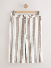 Neutral/Ecru Stripe Linen Blend Pull On Knee Length Shorts - Image 6 of 8