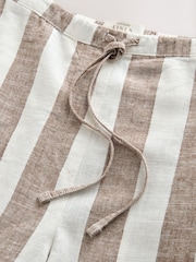 Neutral/Ecru Stripe Linen Blend Pull On Knee Length Shorts - Image 7 of 8