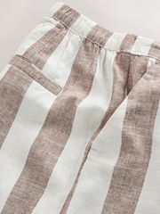 Neutral/Ecru Stripe Linen Blend Pull On Knee Length Shorts - Image 8 of 8