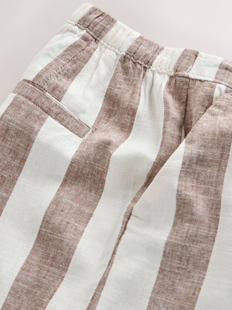 Neutral/Ecru Stripe Linen Blend Pull On Knee Length Shorts - Image 8 of 8
