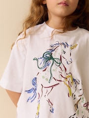 White Unicorn Sequin Graphic Oversized Boxy T-Shirt (3-16yrs) - Image 3 of 8