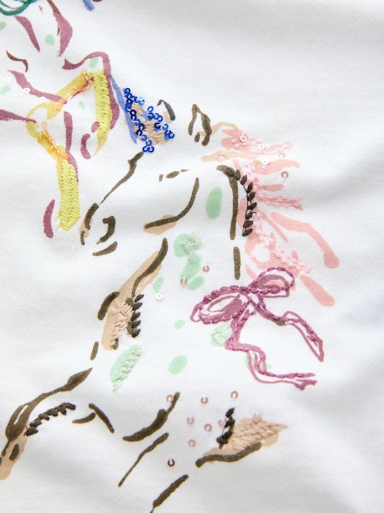 White Unicorn Sequin Graphic Oversized Boxy T-Shirt (3-16yrs) - Image 8 of 8