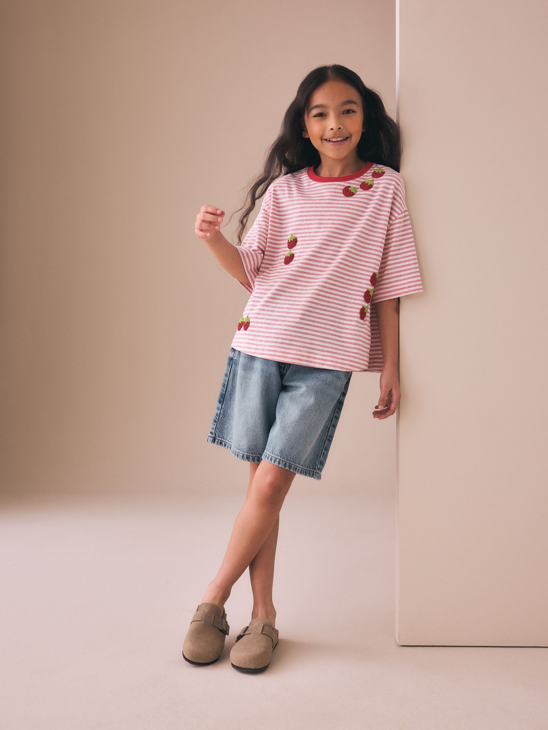 Buy Red Stripe Beaded Tomato Oversized Boxy T-Shirt (3-16yrs) from