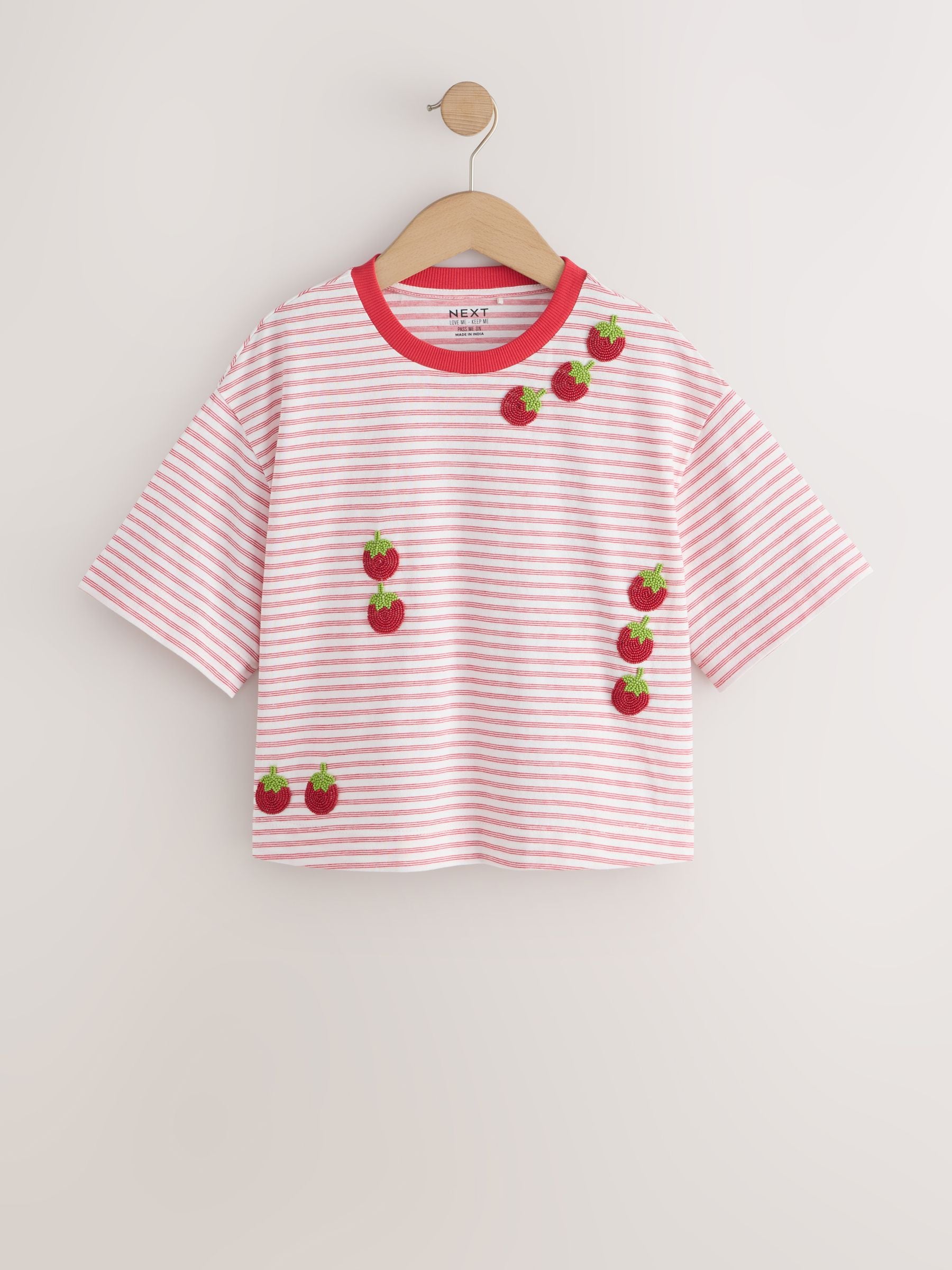 Buy Red Stripe Beaded Tomato Oversized Boxy T-Shirt (3-16yrs) from