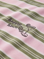 Cream/Pink/Green Stripe Happy Hour Graphic Short Sleeve Sweat Top - Image 2 of 3
