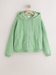Khaki Green Towelling Zip Through Hoodie - Image 1 of 3