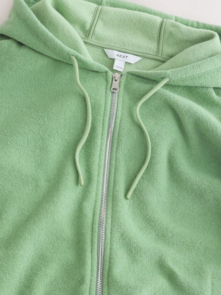 Khaki Green Towelling Zip Through Hoodie - Image 2 of 3 Khaki Green Towelling Zip Through Hoodie - Image 2 of 3