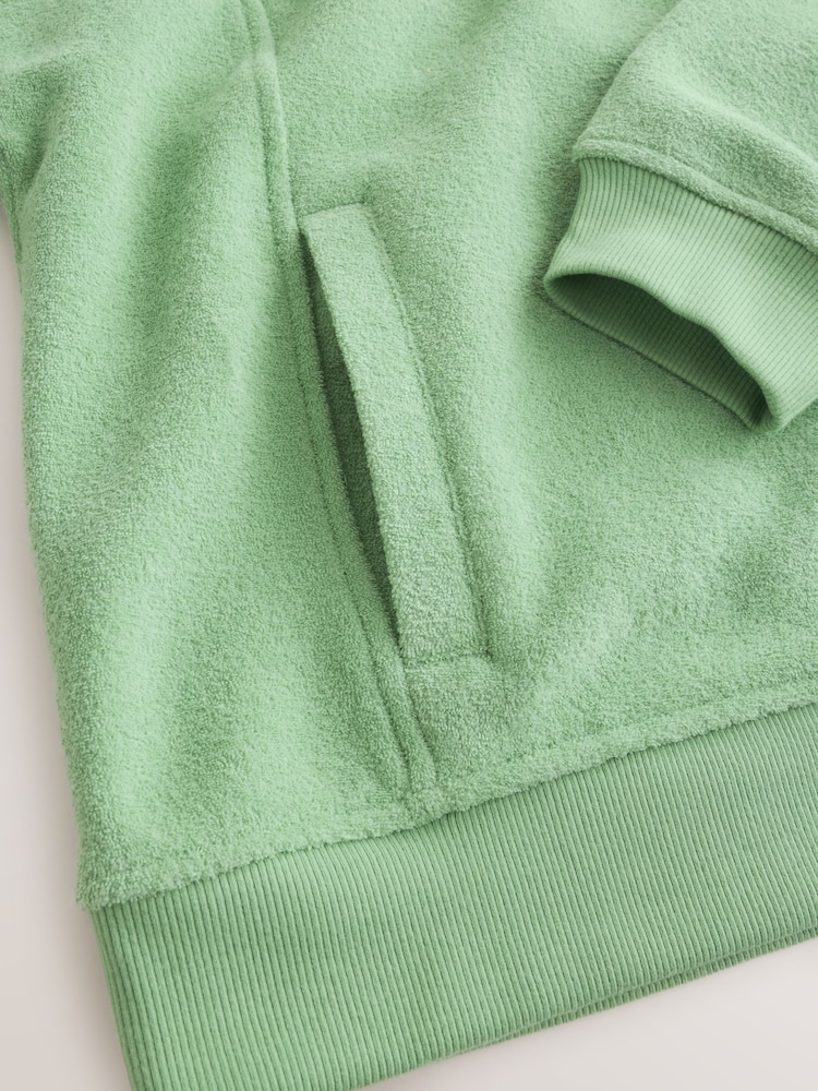 Khaki Green Towelling Zip Through Hoodie - Image 3 of 3 Khaki Green Towelling Zip Through Hoodie - Image 3 of 3