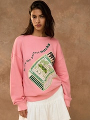 Pink Beaded Matcha Graphic Sweatshirt - Image 1 of 4