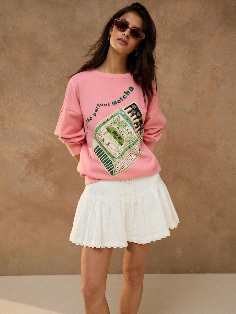 Pink Beaded Matcha Graphic Sweatshirt - Image 4 of 4
