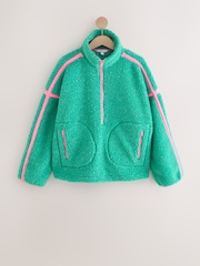 Green/Pink Contrast Trim Quater Zip Borg Jacket - Image 1 of 3