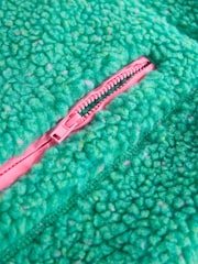 Green/Pink Contrast Trim Quater Zip Borg Jacket - Image 3 of 3