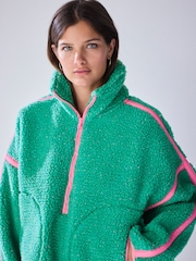 Green/Pink Contrast Trim Half Zip Borg Jacket - Image 4 of 9