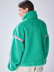 Green/Pink Contrast Trim Half Zip Borg Jacket - Image 5 of 9