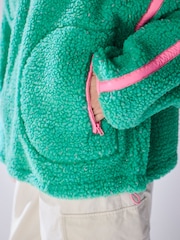 Green/Pink Contrast Trim Half Zip Borg Jacket - Image 6 of 9
