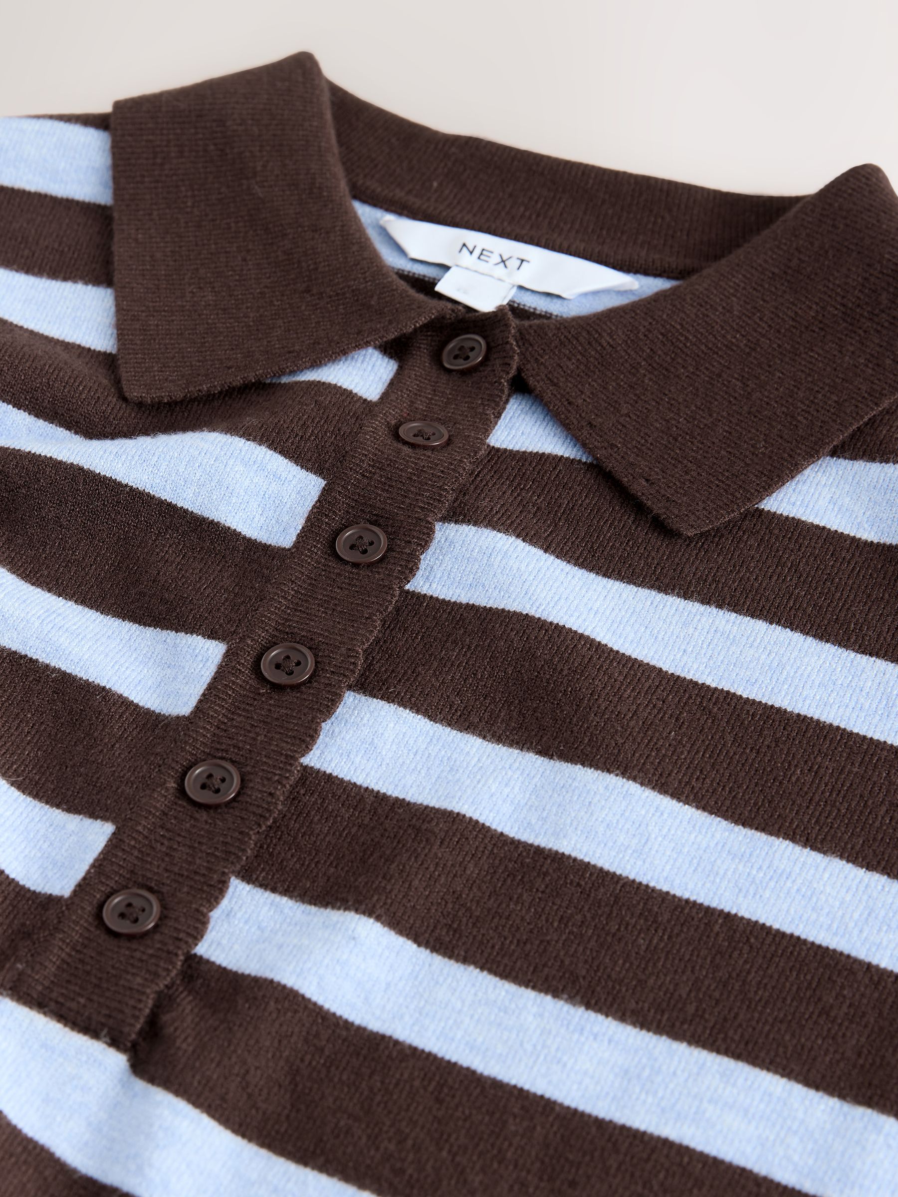 Buy Chocolate Brown/Blue Striped Knit Look Short Sleeve Polo Top