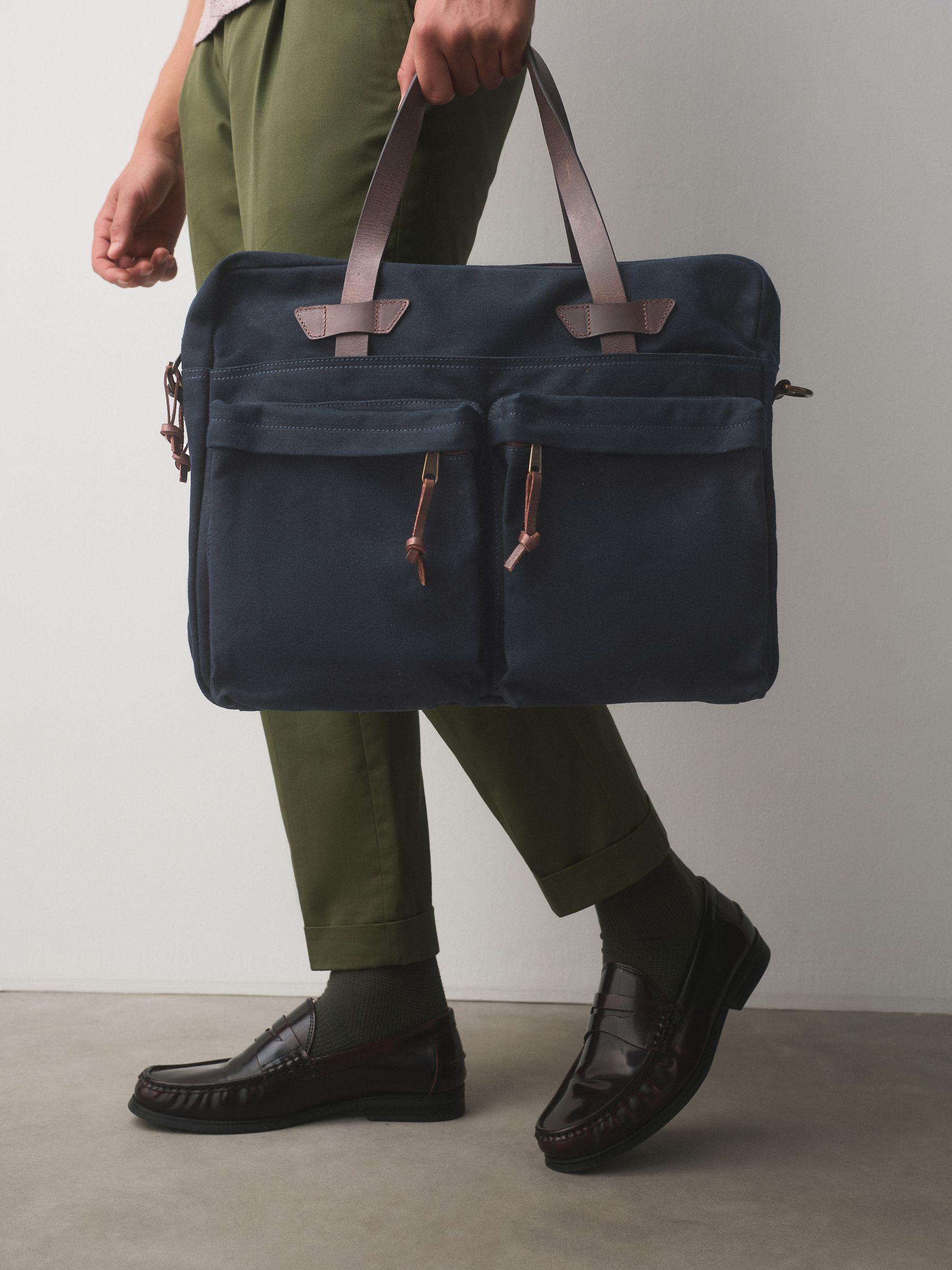 Buy Navy Blue Waxed Canvas Multi Pocket Briefcase from Next USA