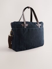 Navy Blue Waxed Canvas Multi Pocket Briefcase - Image 2 of 6