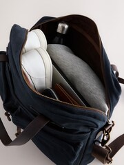 Navy Blue Waxed Canvas Multi Pocket Briefcase - Image 3 of 6