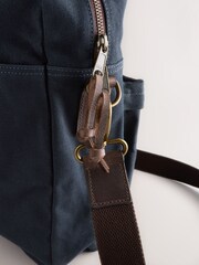 Navy Blue Waxed Canvas Multi Pocket Briefcase - Image 4 of 6
