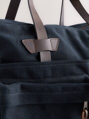 Navy Blue Waxed Canvas Multi Pocket Briefcase - Image 5 of 6