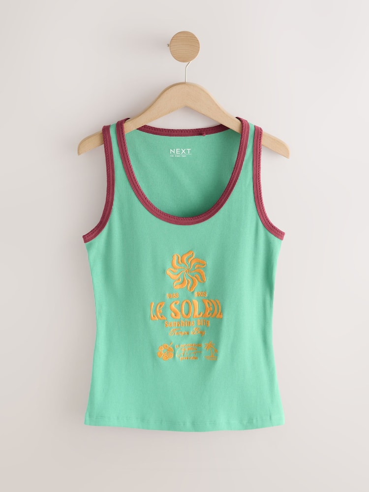 Teal Blue Ribbed Thick Strap Embroided Vest - Image 1 of 3