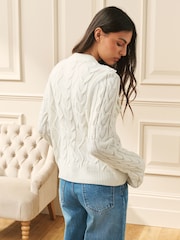 Laura Ashley Cream 3D Floral Cable Cardigan - Image 3 of 8