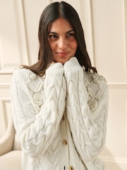 Laura Ashley Cream 3D Floral Cable Cardigan - Image 4 of 8