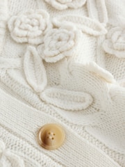 Laura Ashley Cream 3D Floral Cable Cardigan - Image 8 of 8