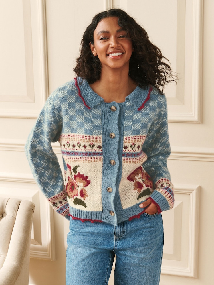 Laura Ashley Blue Homespun Floral Cardigan - Image 1 of 7