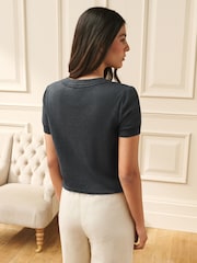 Laura Ashley Grey Short Sleeve Cashmere Knit Top - Image 2 of 8